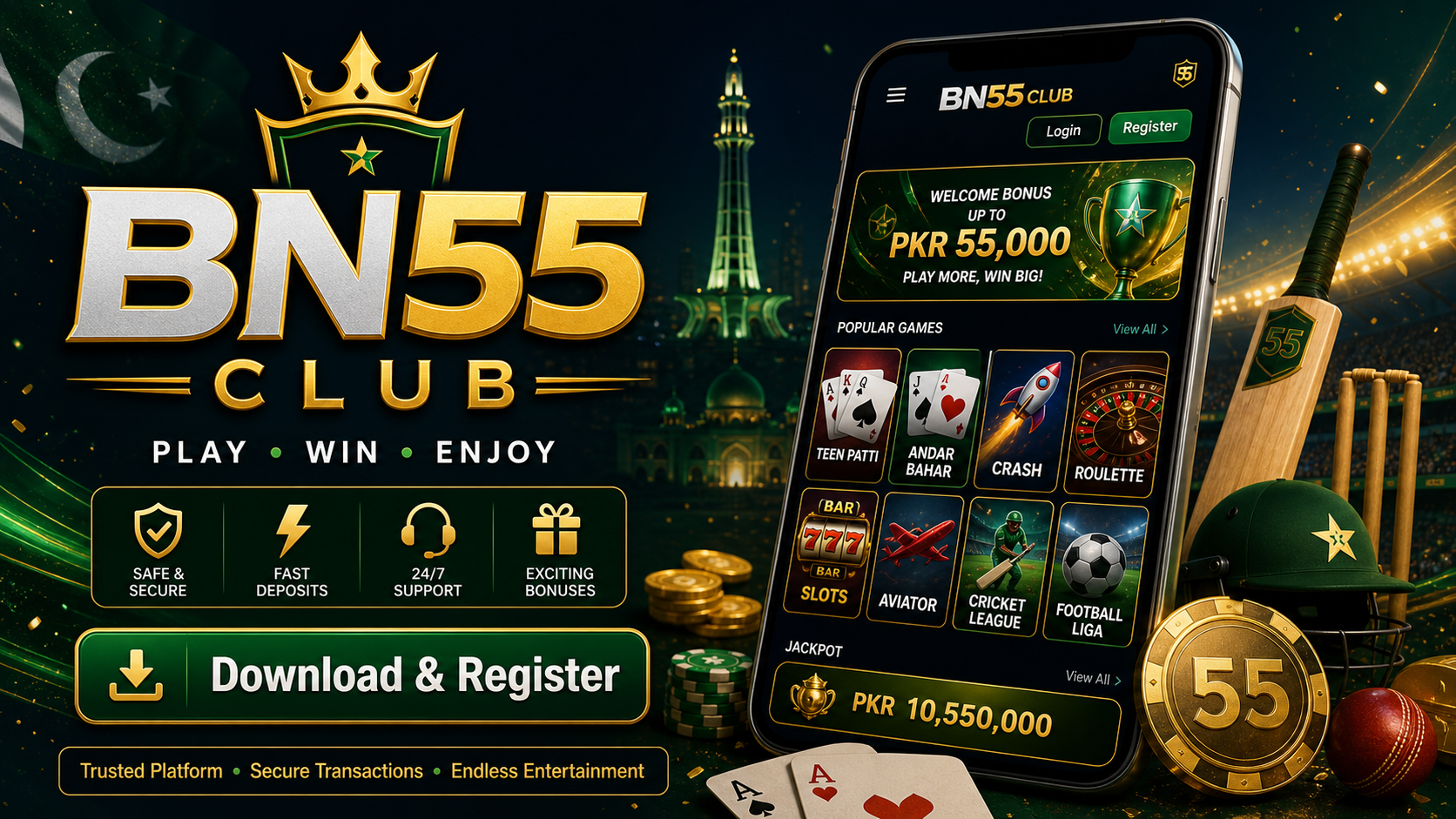 Game BN55 registration and game lobby preview